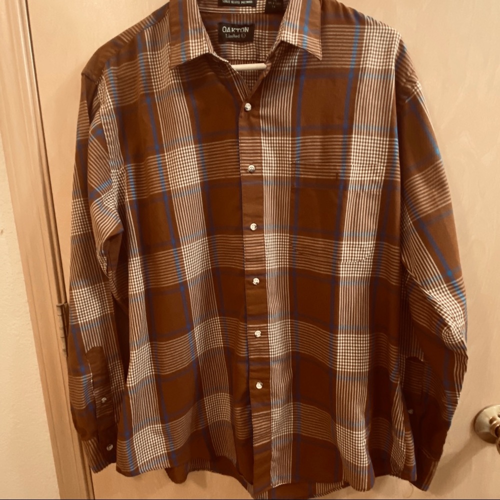 Oakton Limited Long Sleeve Button Down Brown Plaid